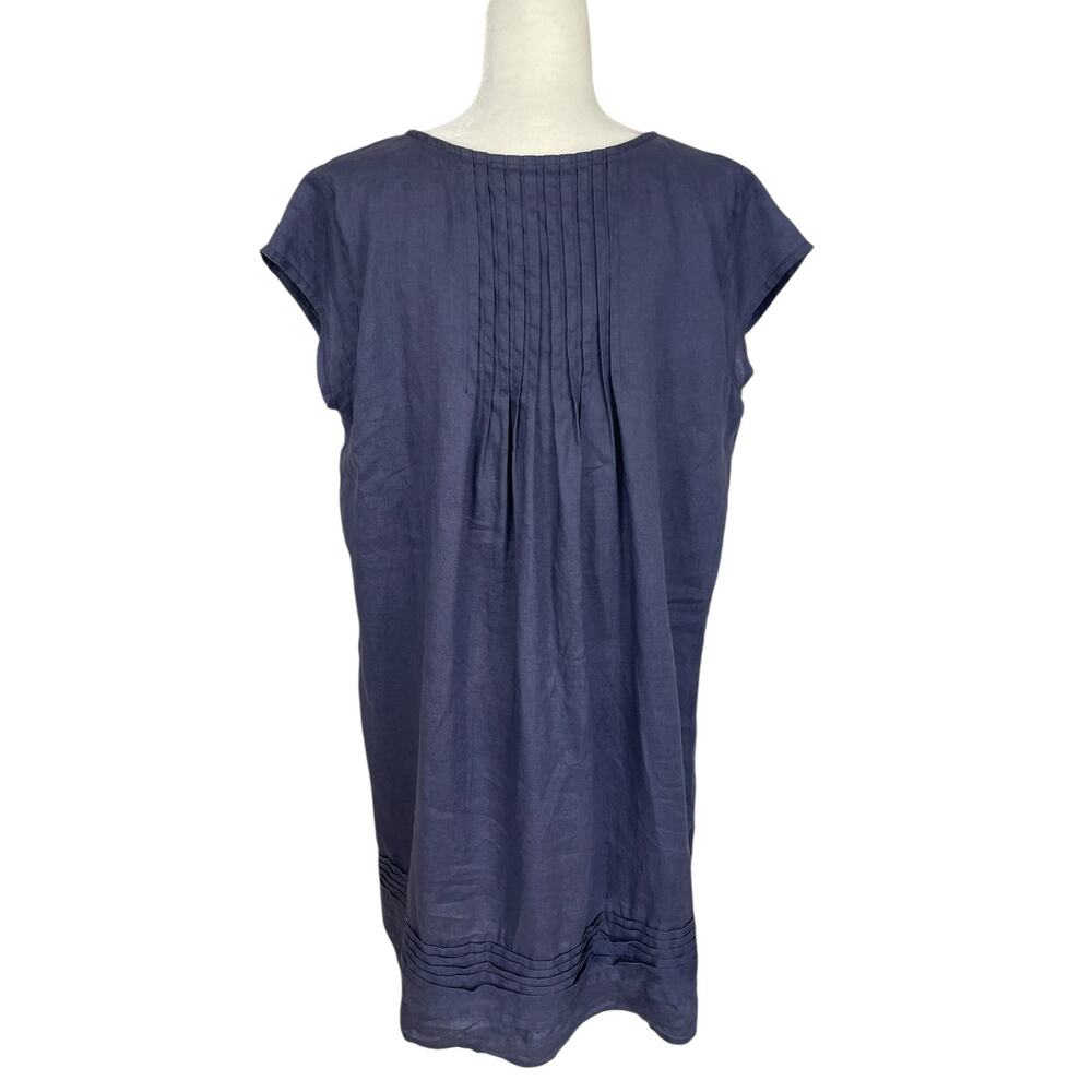 Sundance Linen Pintucked Short Sleeve Shift Dress Blue Sz Large Coastal Cottage - Picture 5 of 10